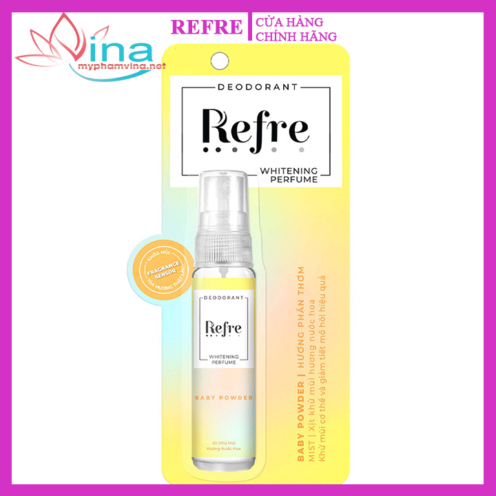 Xịt Khử Mùi Refre Deodorant Whitening Perfume - Baby Powder Hương phấn thơm 30ML