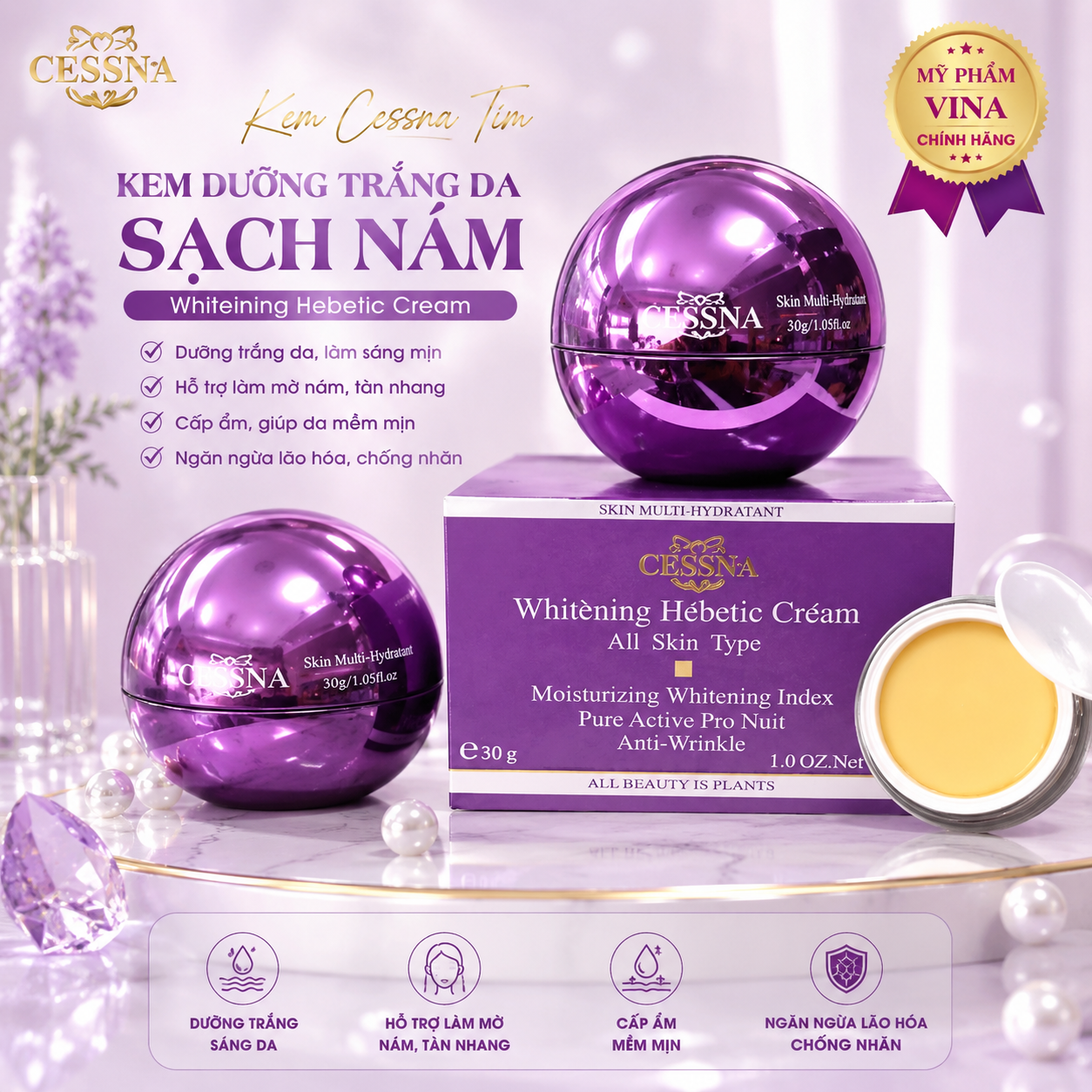 Kem Cessna Tím - Kem dưỡng trắng da sạch nám 30gr (chính hãng) 1