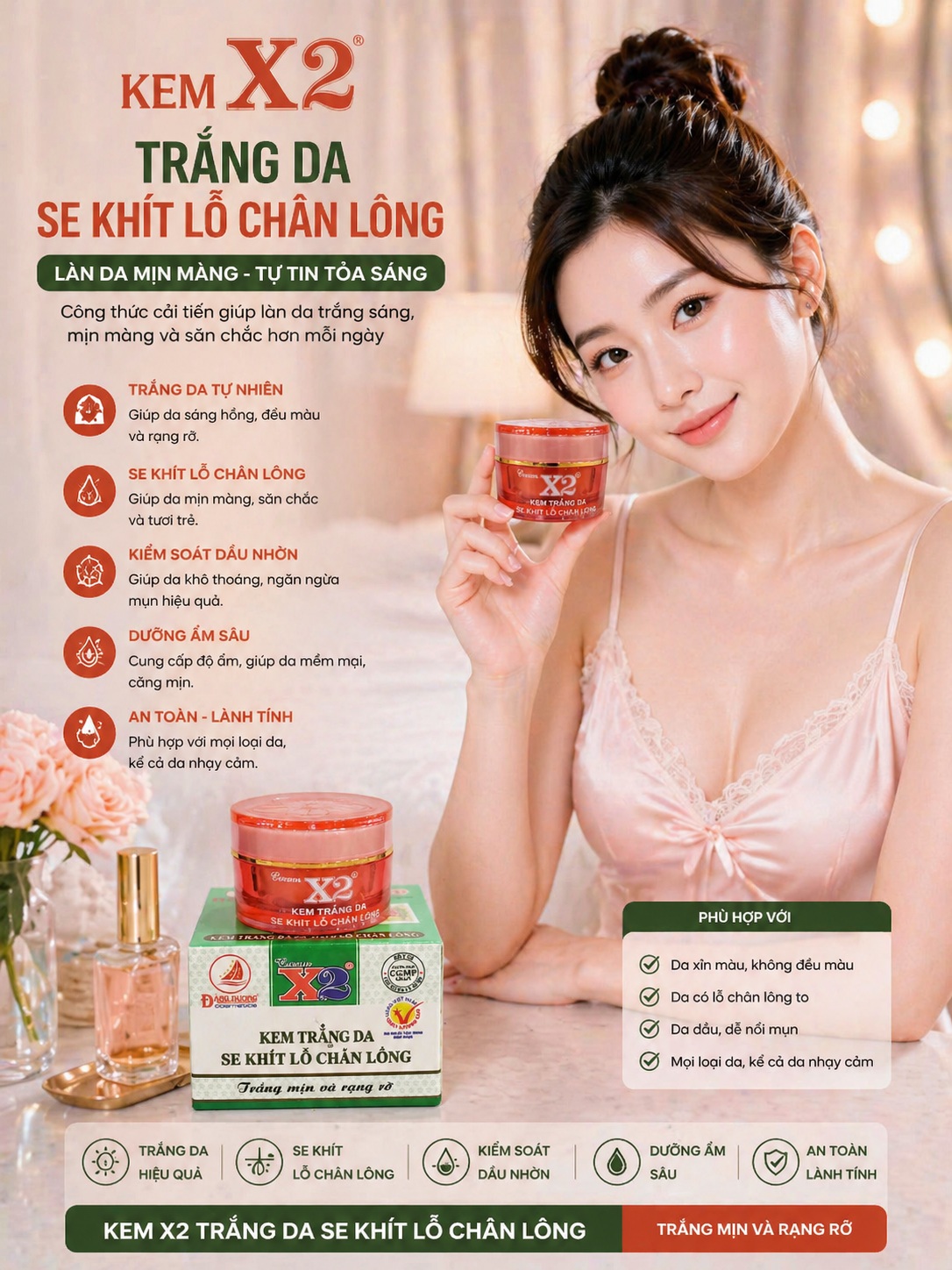 KEM X2 ĐĂNG DƯƠNG - KEM X2 TRẮNG DA SE KHÍT LỖ CHÂN LÔNG 8GR 2