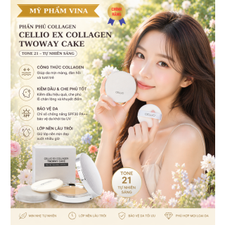 Phấn Phủ Cellio Ex Collagen Twoway Cake 13gr - tone 21