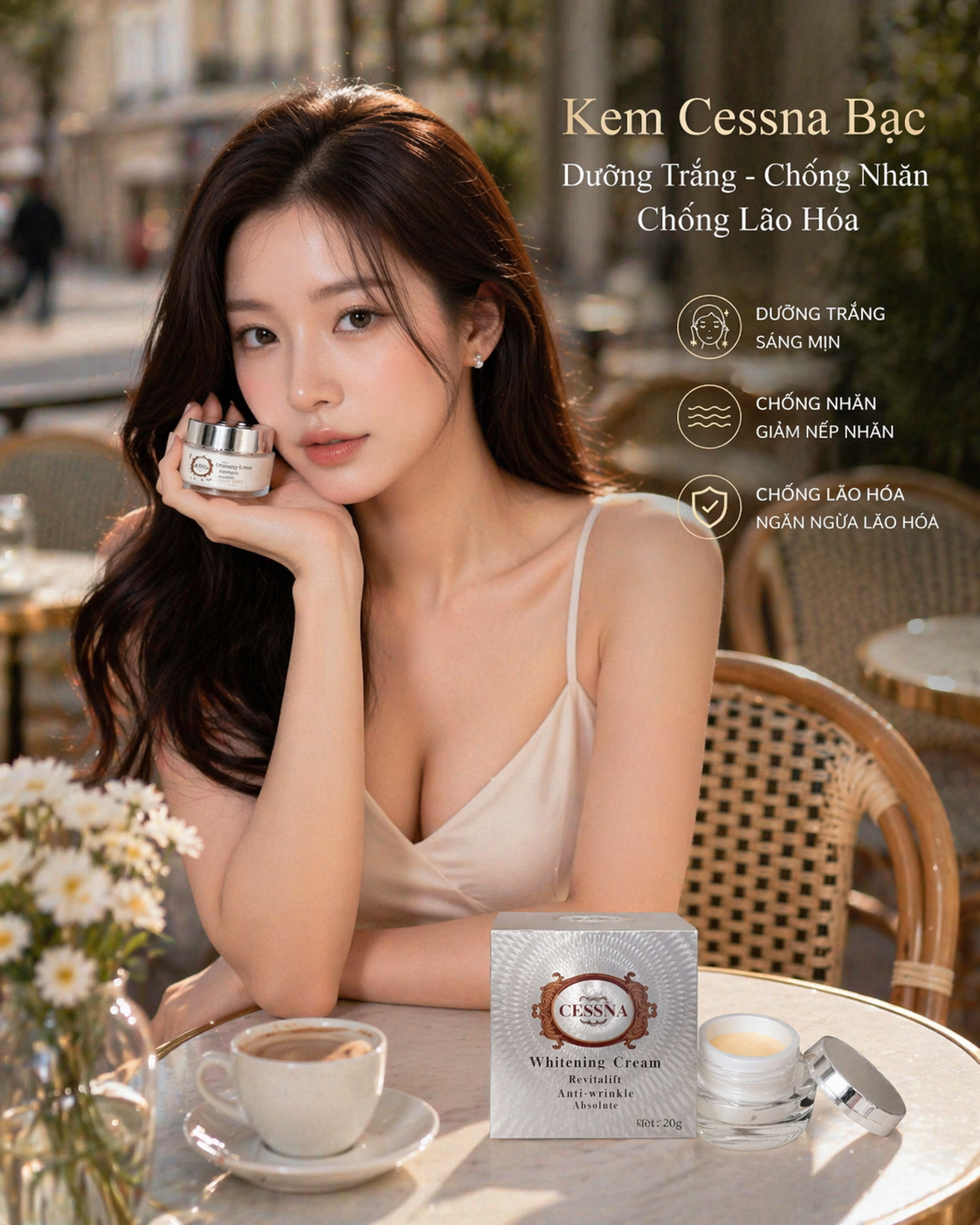 Kem dưỡng trắng da, giữ ẩm, chống nhăn, chảy xệ Cessna Whitening Cream - Bạc - 30g 2