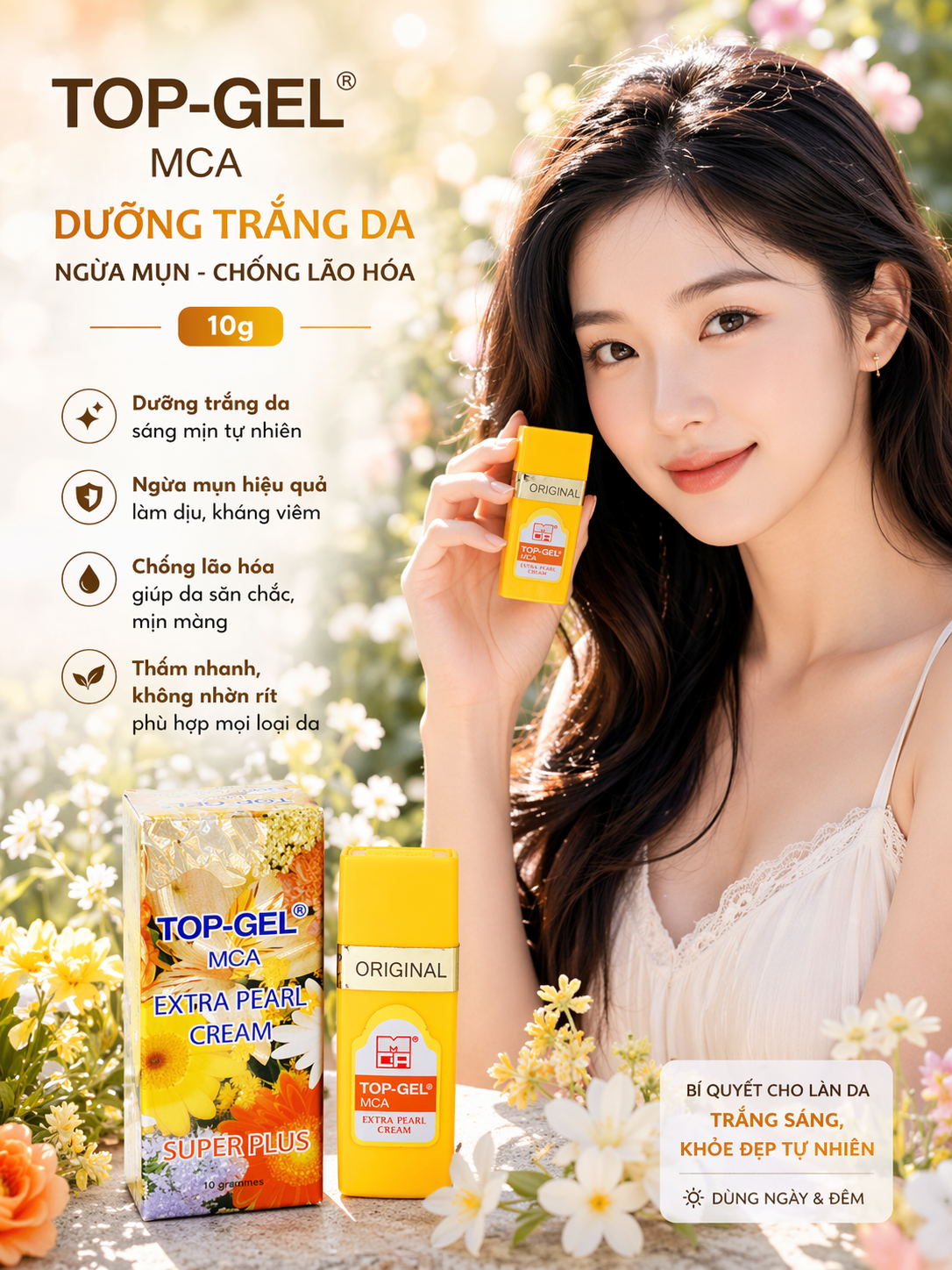 Kem TOP-GEL dưỡng trắng da, ngừa mụn, chống lão hóa 10g 1