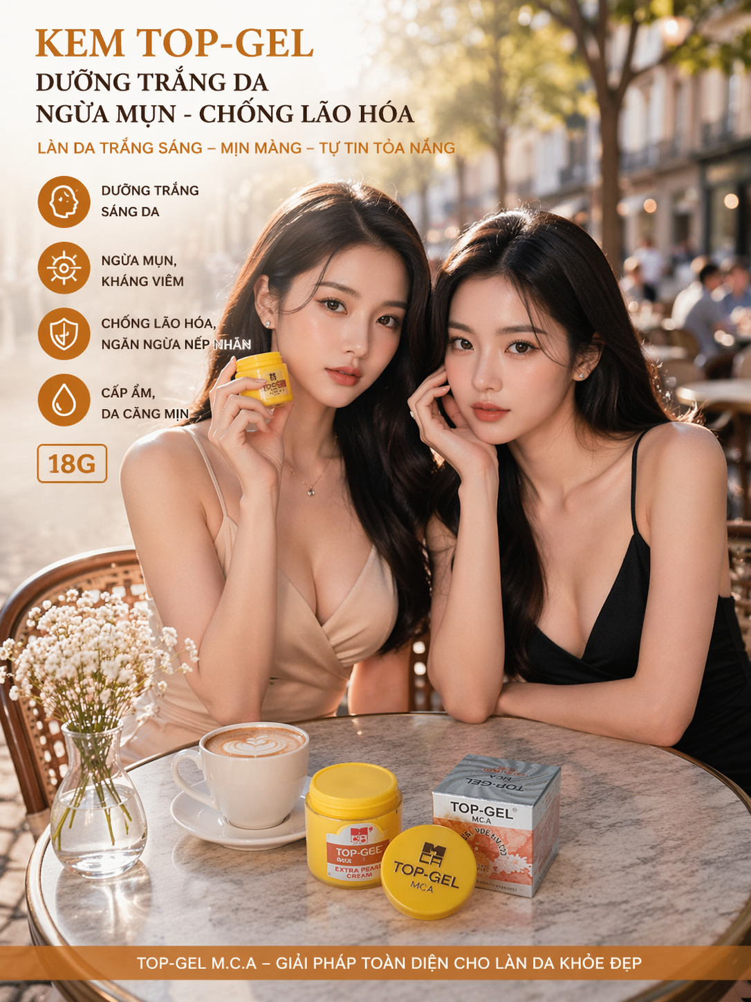 KEM TOP-GEL DƯỠNG TRẮNG DA, NGỪA MỤN, CHỐNG LÃO HÓA 18G 2