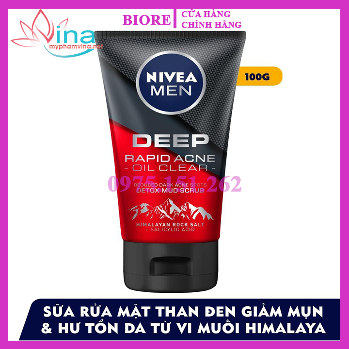 Sữa rửa mặt NIVEA MEN Deep Rapid Acne Oil Clear (100g)