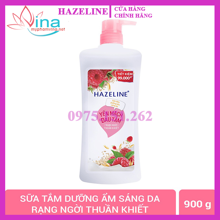 SỮA TẮM HAZELINE DƯỠNG ẨM SÁNG DA YẾN MẠCH DÂU TẰM 900GR