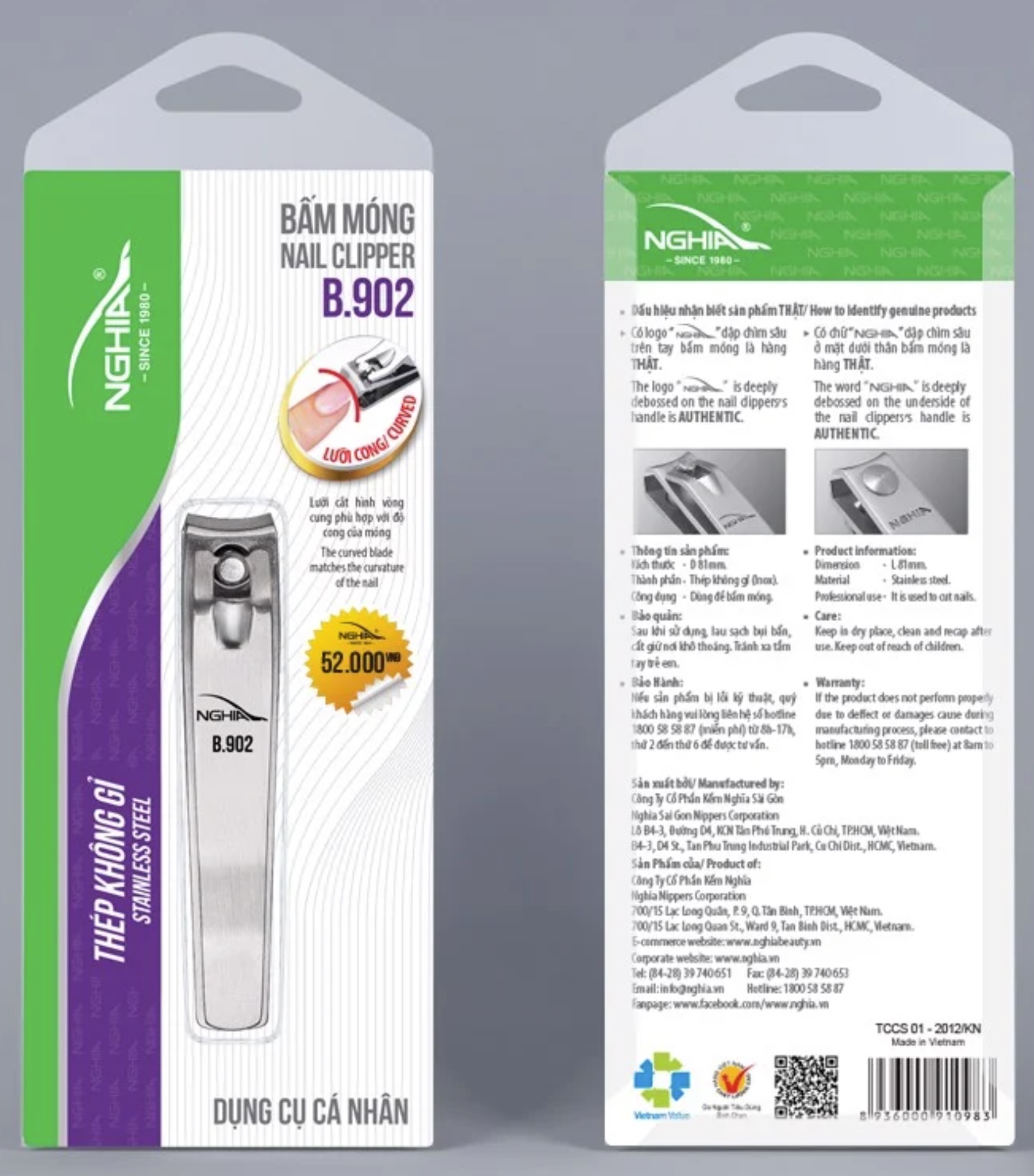 Bấm móng tay Kềm Nghĩa B.902 - thép không gỉ lưỡi cong loại lớn  1