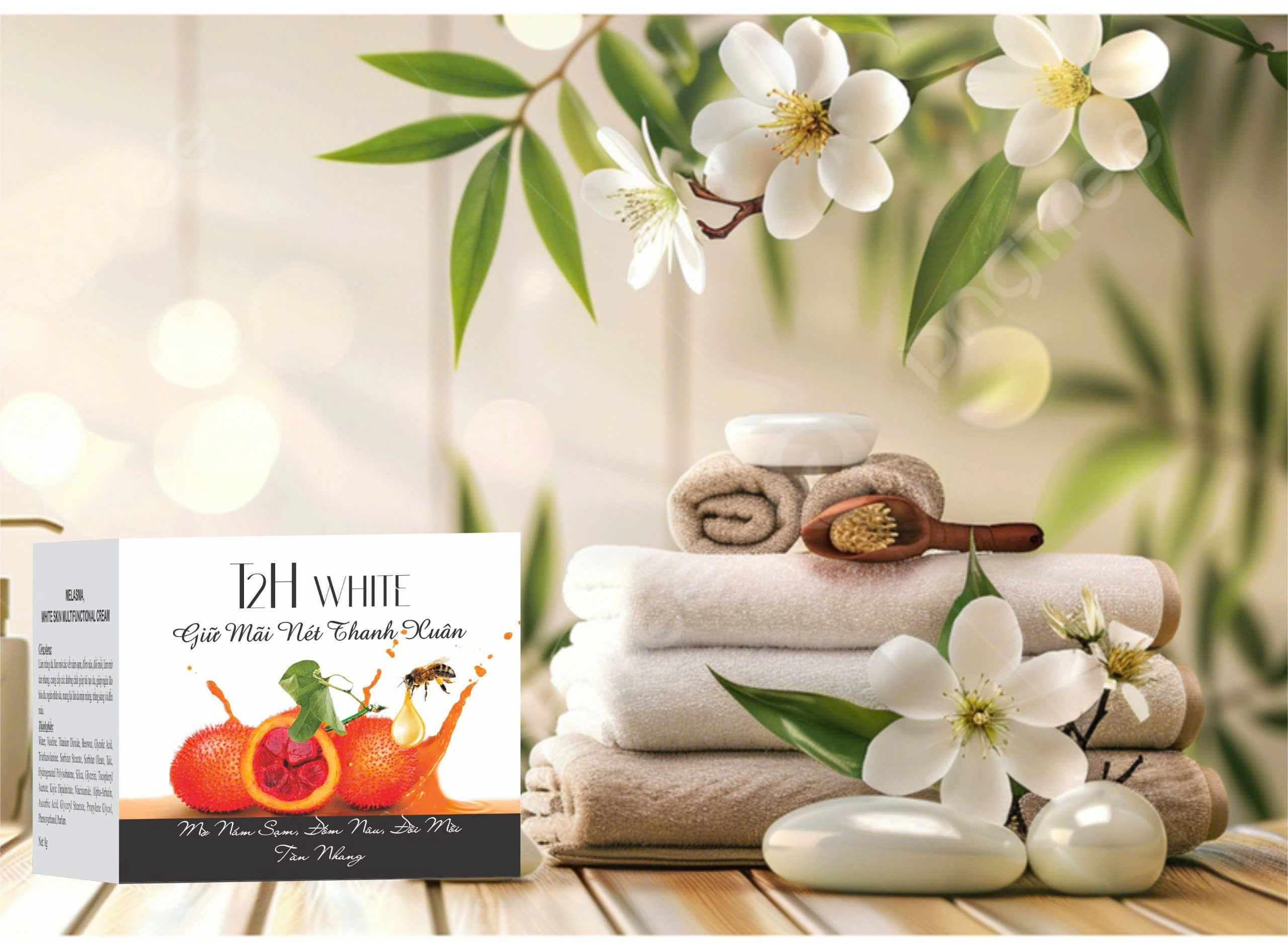 Kem T2H White nám tàn nhang đồi mồi ngừa sạm chống nắng 8gr