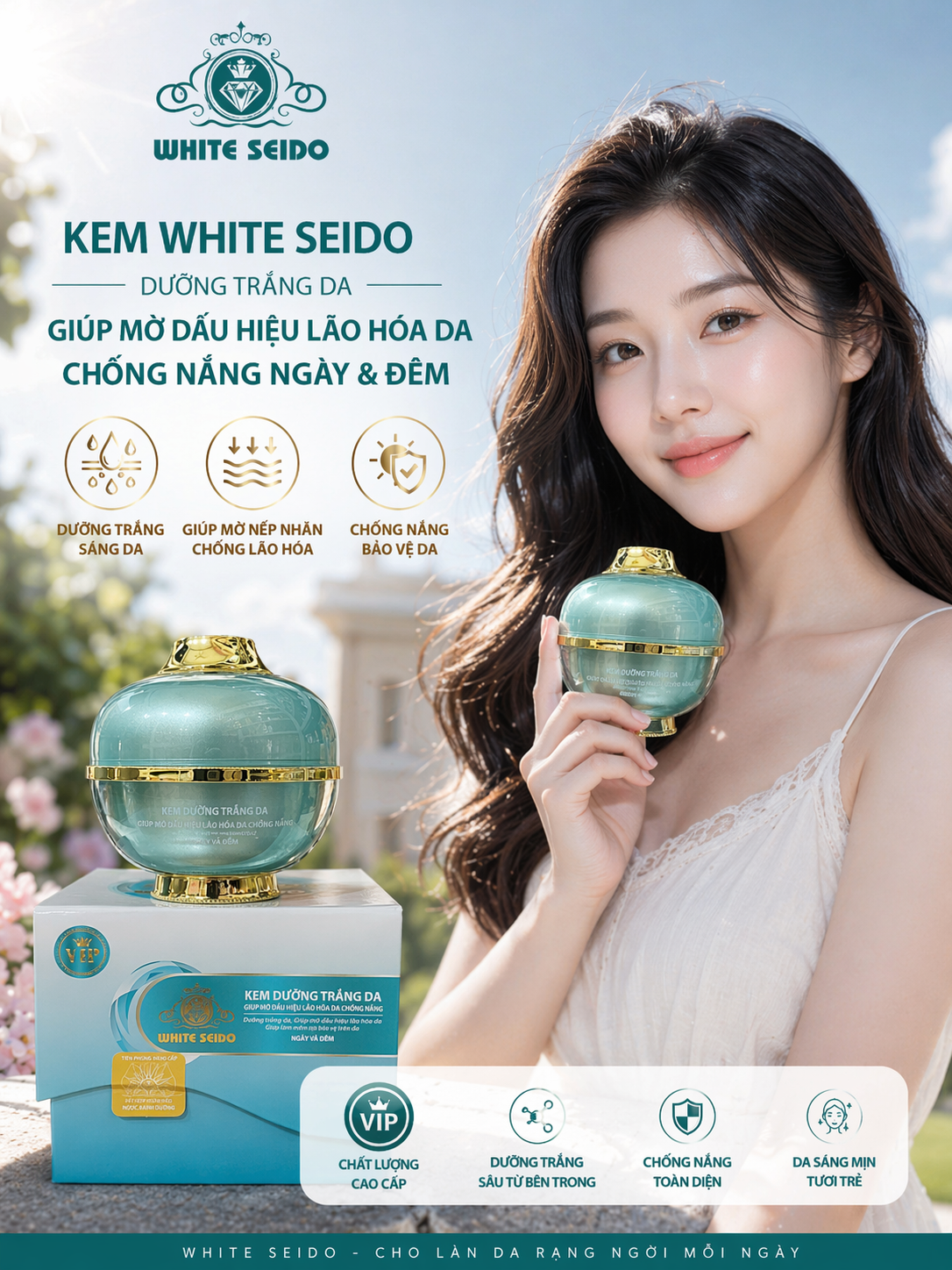 KEM WHITE SEIDO DƯỠNG TRẮNG NGỪA LÃO HÓA DA CHỐNG NẮNG NGÀY ĐÊM 16GR 1