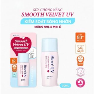 Sữa Chống Nắng Màng Nhung Kiểm Soát Bóng Nhờn Biore UV Smooth Velvet Oil Control Milk SPF50+ PA++++ 30ml 2