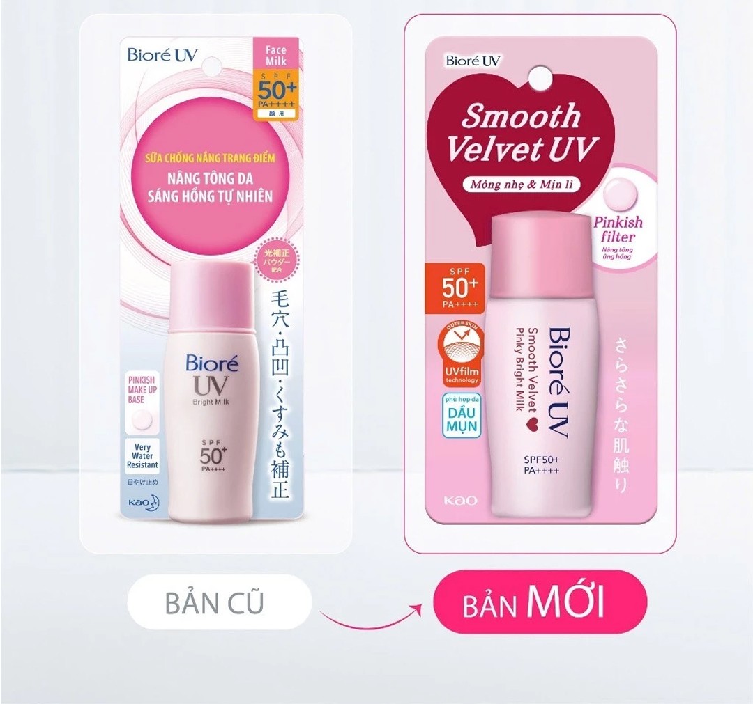 Sữa Chống Nắng Bioré Smooth Velvet Pinky Bright Milk SPF 50+ PA++++ 30ML - Nâng Tông Sáng Hồng 1