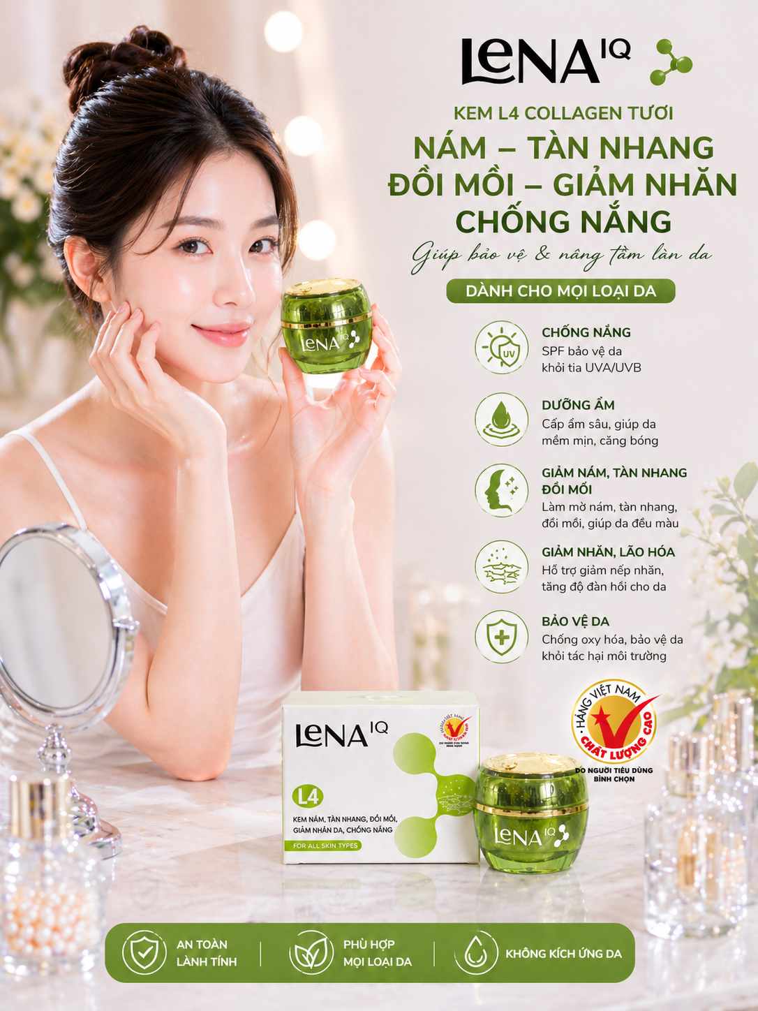 Kem LENA-IQ L4 Nám - Tàn nhang - Đồi mồi - Giảm nhăn - Chống nắng 12GR 2