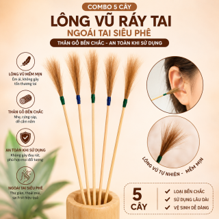 Combo 5 Cây Lông Vũ Ráy Tai Thân Gỗ Loại Bền Chắc An Toàn Khi Sử Dụng Ngoái Tai Siêu Phê