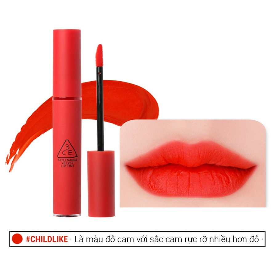 Son Kem Lì 3CE Velvet Lip Tint #Childlike (Đỏ Cam) 4g 1