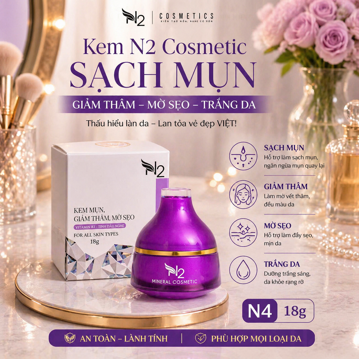 KEM N2 COSMETIC SẠCH MỤN GIẢM THÂM MỜ SẸO TRẮNG DA 18g (N4) 2