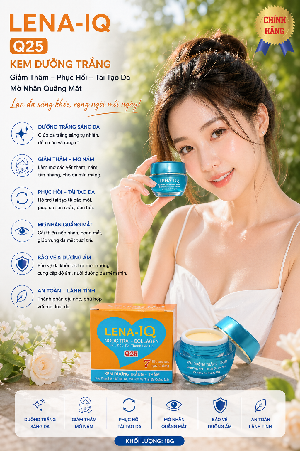 Kem Dưỡng Trắng LENA IQ Q25 - Giảm Thâm, Phục Hồi, Tái Tạo Da, Mờ Nhăn Quầng Mắt 18g 2