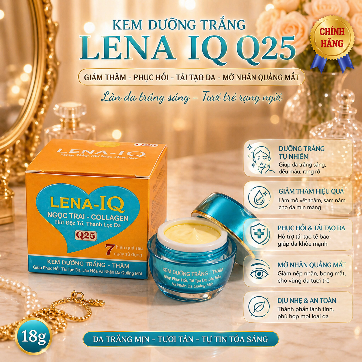 Kem Dưỡng Trắng LENA IQ Q25 - Giảm Thâm, Phục Hồi, Tái Tạo Da, Mờ Nhăn Quầng Mắt 18g 1