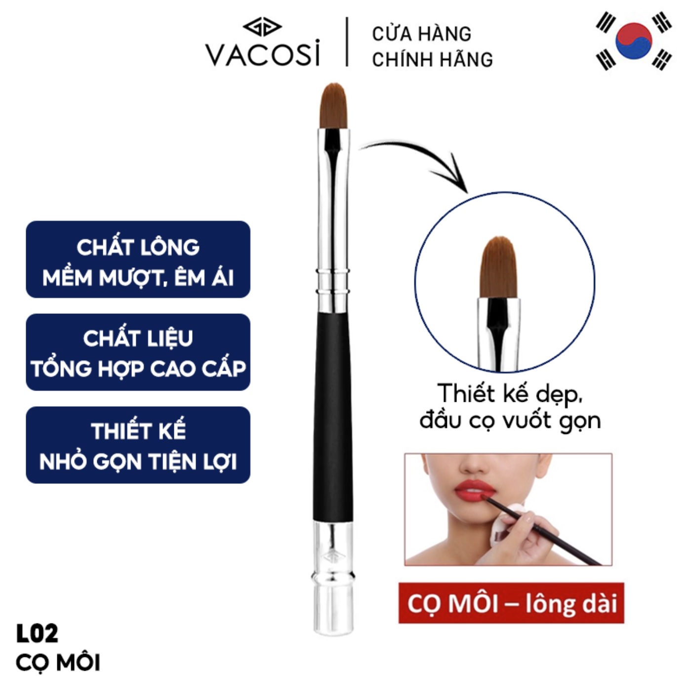 CỌ MÔI LÔNG DÀI VACOSI LIP PRO BRUSH L02 1