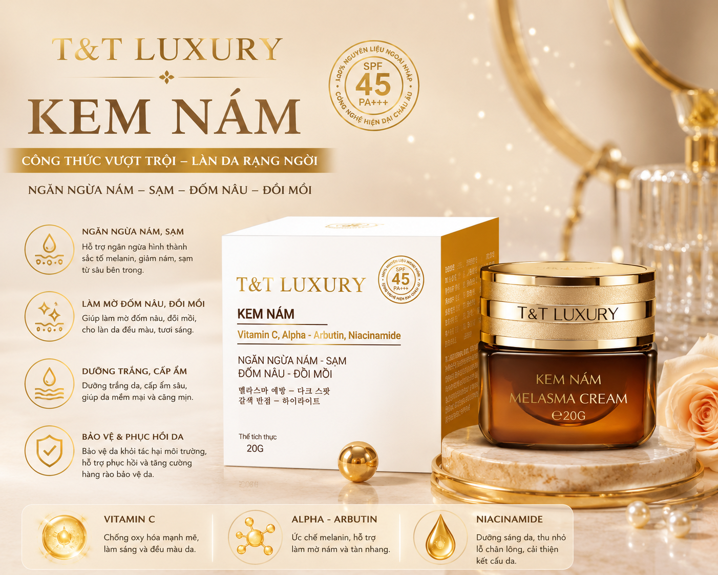 Kem T&T Luxury sạch nám - sạm - đốm nâu - đồi mồi 20g 2