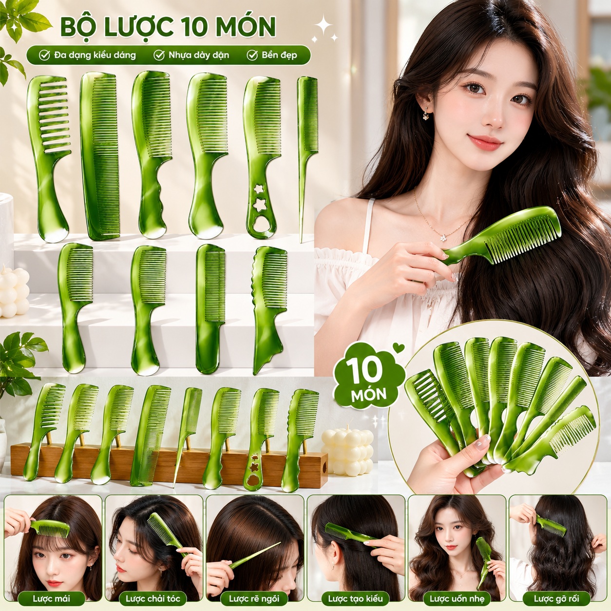 10 Cây Lược Chải Tóc Răng Thưa – Chất Liệu Nhựa PP Cao Cấp, Giúp Gỡ Rối và Tạo Kiểu 1