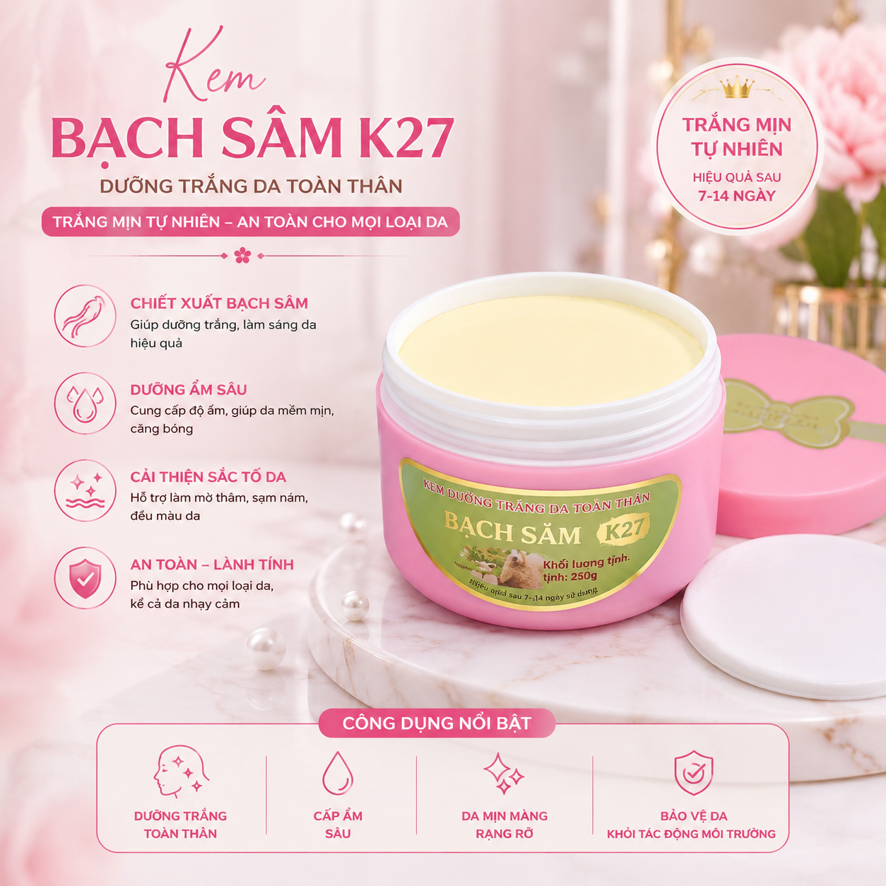 Kem dưỡng trắng da toàn thân Bạch Sâm K27 (250g) 2