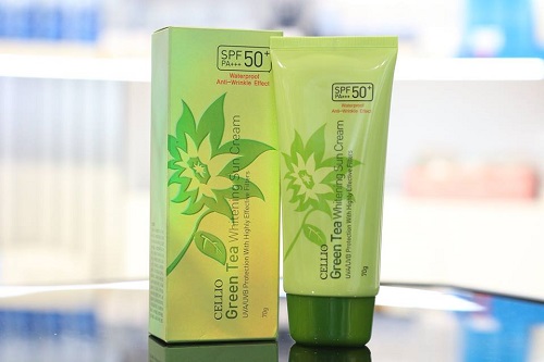 Chống nắng Cellio Green Tea Whitening Sun Cream SPF50+/PA+++ 70g - Xanh Lá