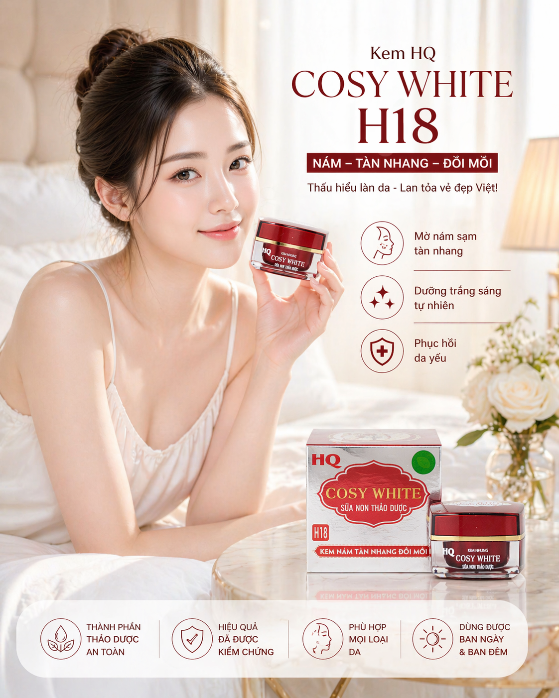 Kem HQ Cosy White H18 Nám Tàn Nhang Đồi Mồi 18gr 1