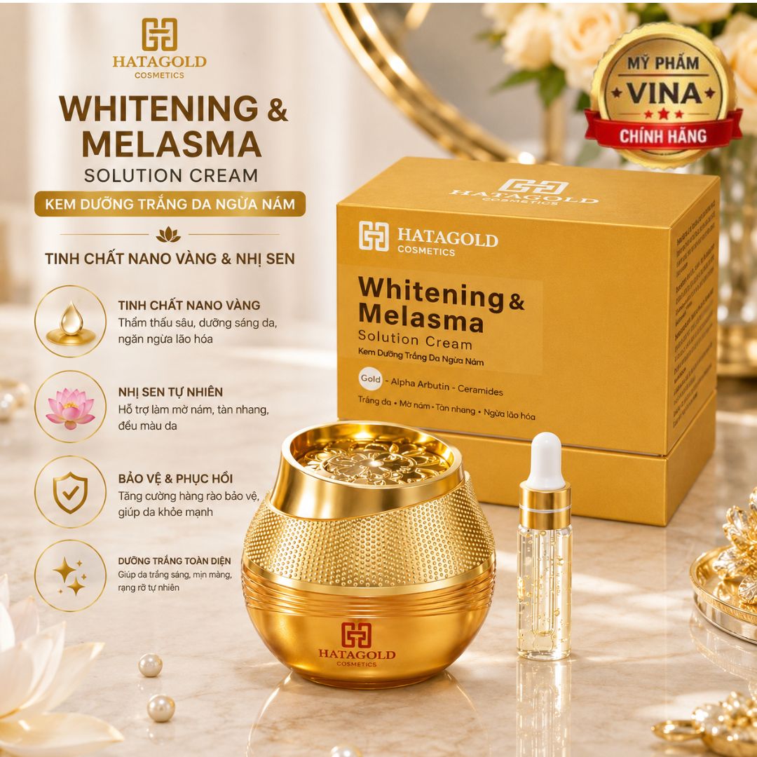 Kem Hatagold Trị Nám Dưỡng Trắng Da Tinh Chất Nano Vàng Và Nhị Sen - Whitening and Melasma Solution Cream - 18gr 1