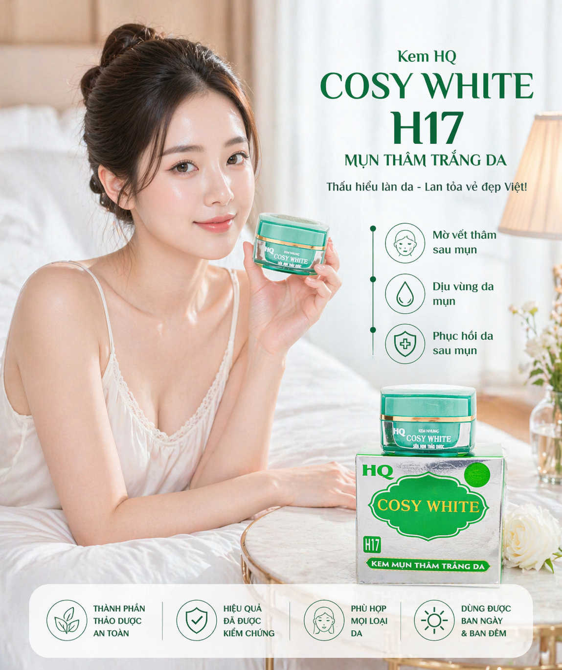 kem HQ Cosy White H17 sạch mụn thâm dưỡng da 18gr 1