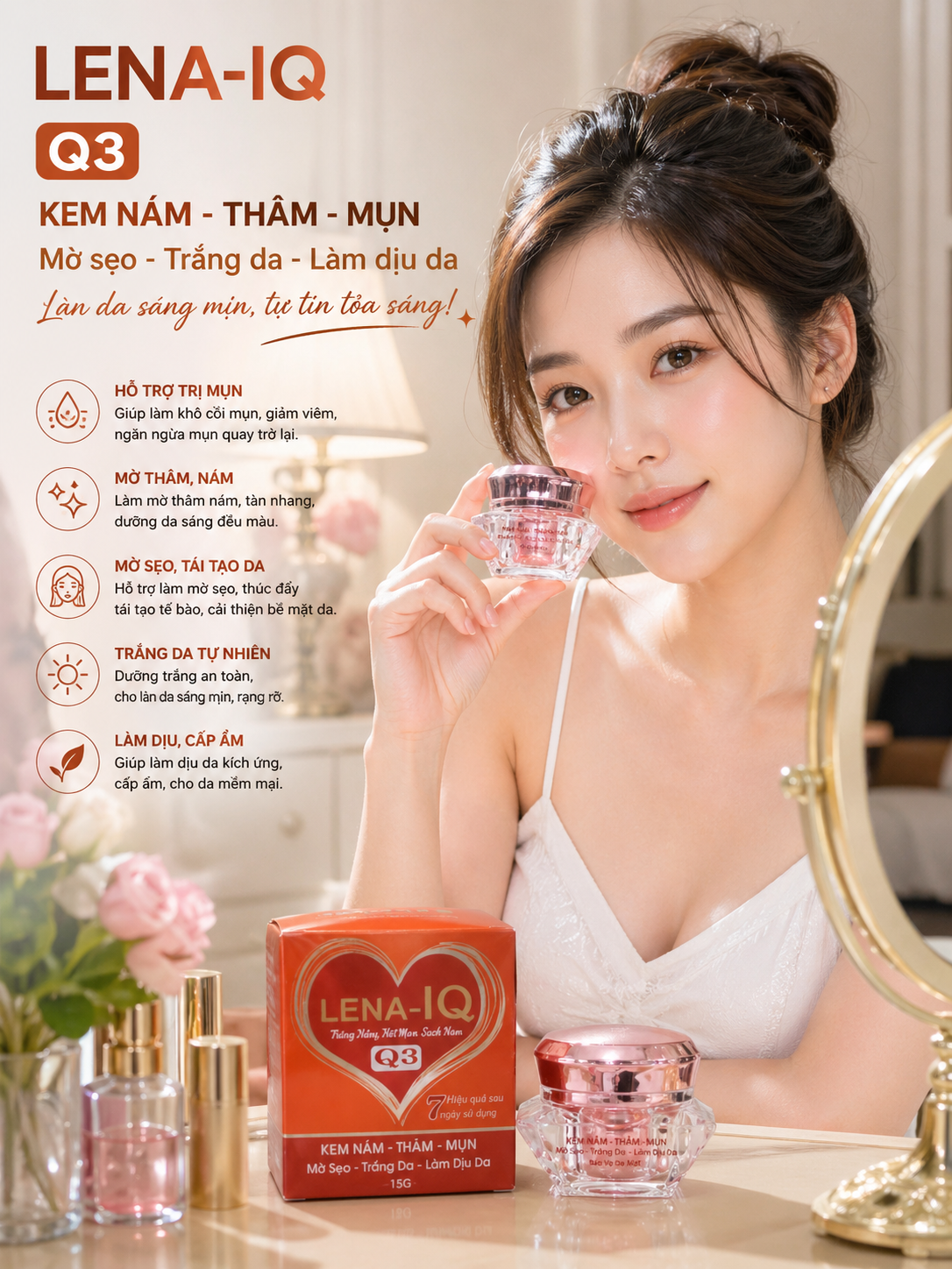 Kem LENA-IQ Q3 mụn - Thâm - Nám - Mờ sẹo - Trắng da - Làm dịu da (20g) 2