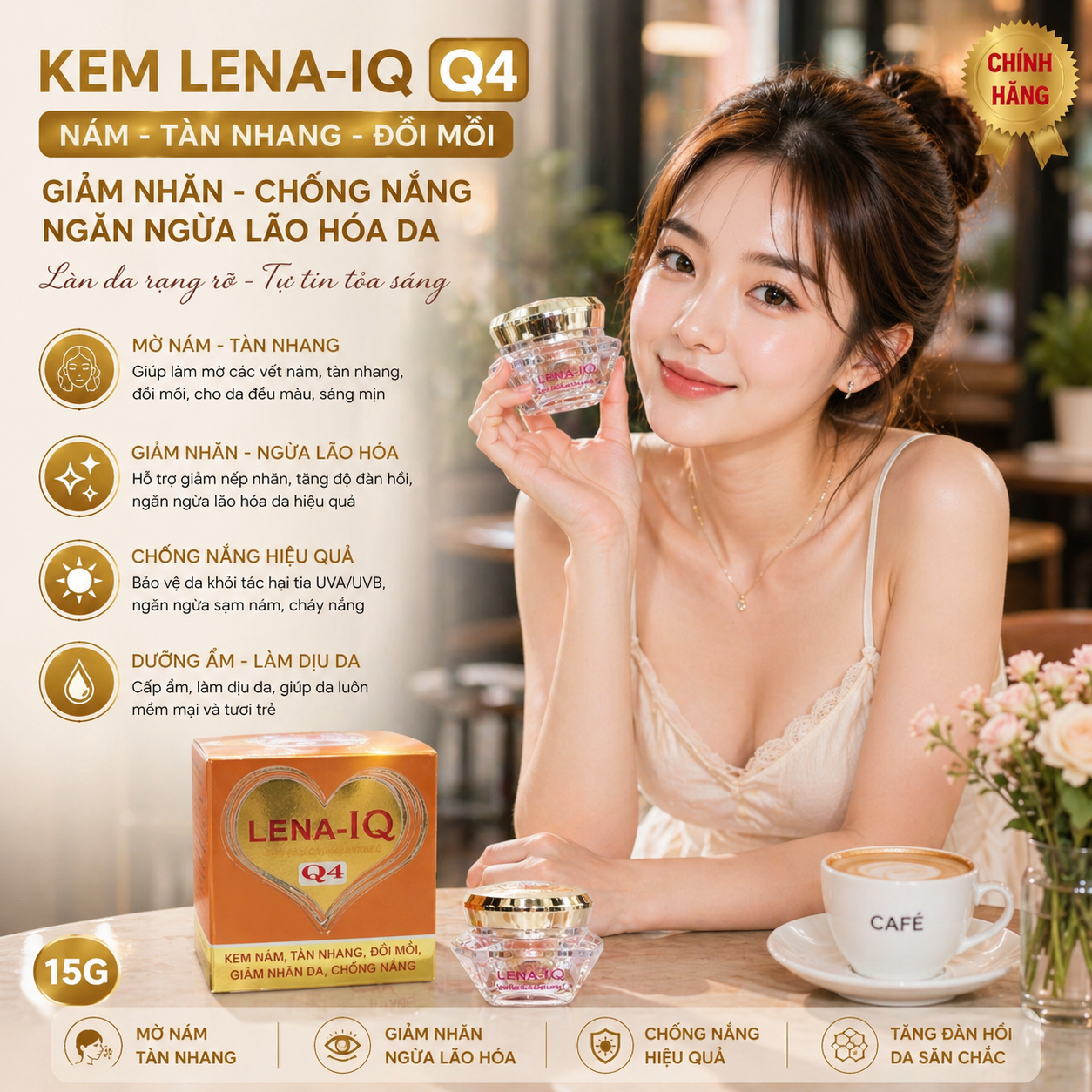 Kem LENA-IQ Q4 nám - Tàn nhang - Đồi mồi - Giảm nhăn - Chống nắng - Ngăn ngừa lão hóa da (20g) 1