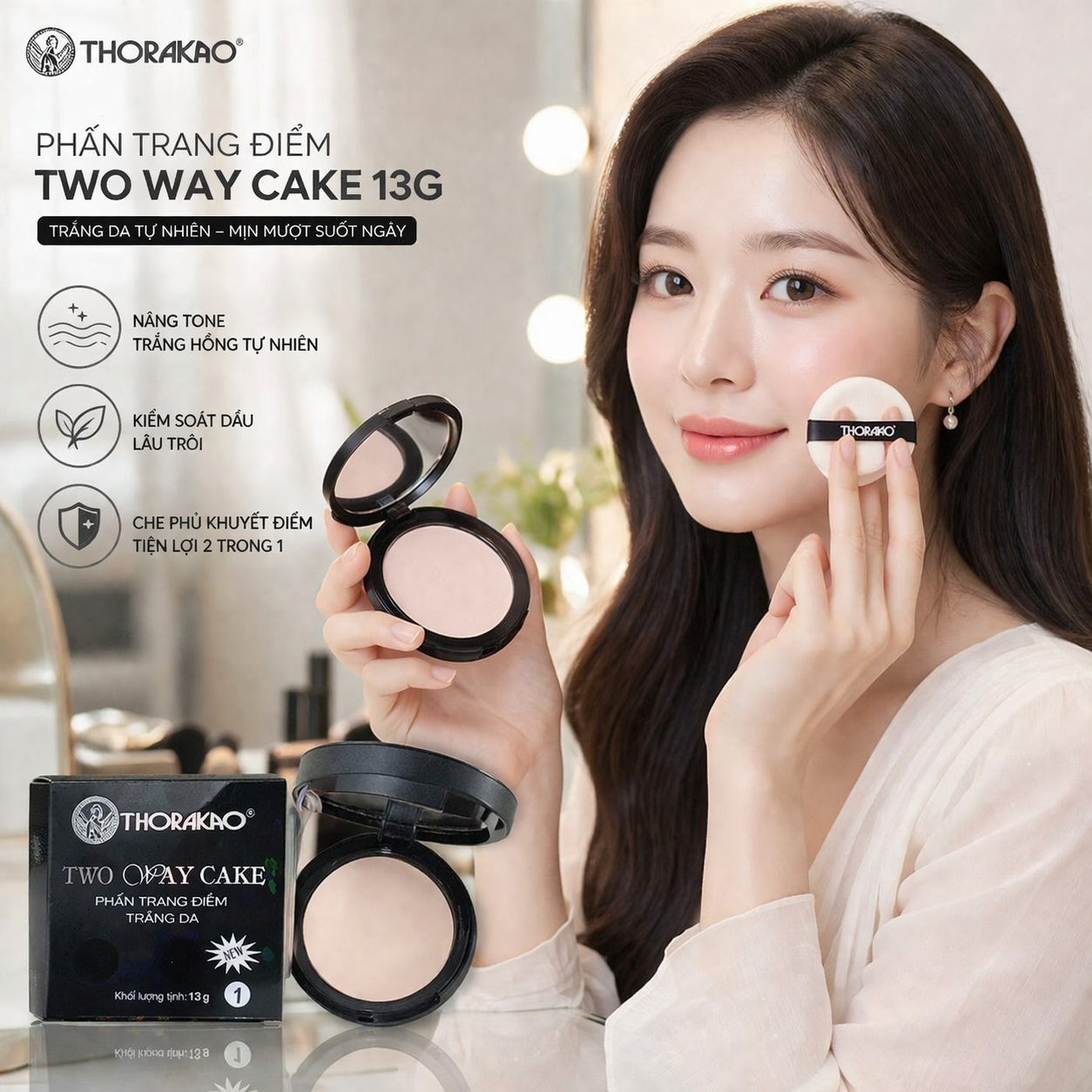 PHẤN TRANG ĐIỂM TRẮNG DA THORAKAO TWO WAY CAKE 13G - SỐ 1 1