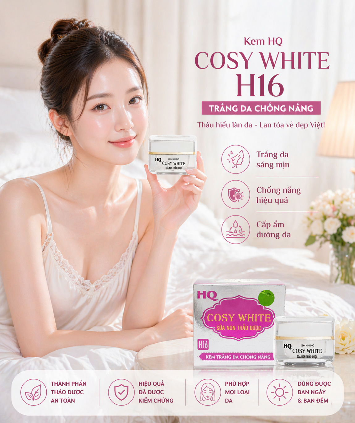 Kem HQ Cosy White H16 Trắng Da Chống Nắng 18GR 1