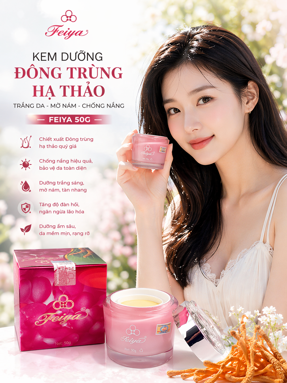 Kem Feiya Đông Trùng Hạ Thảo Trắng Da, Chống Lão Hóa - 50g 1