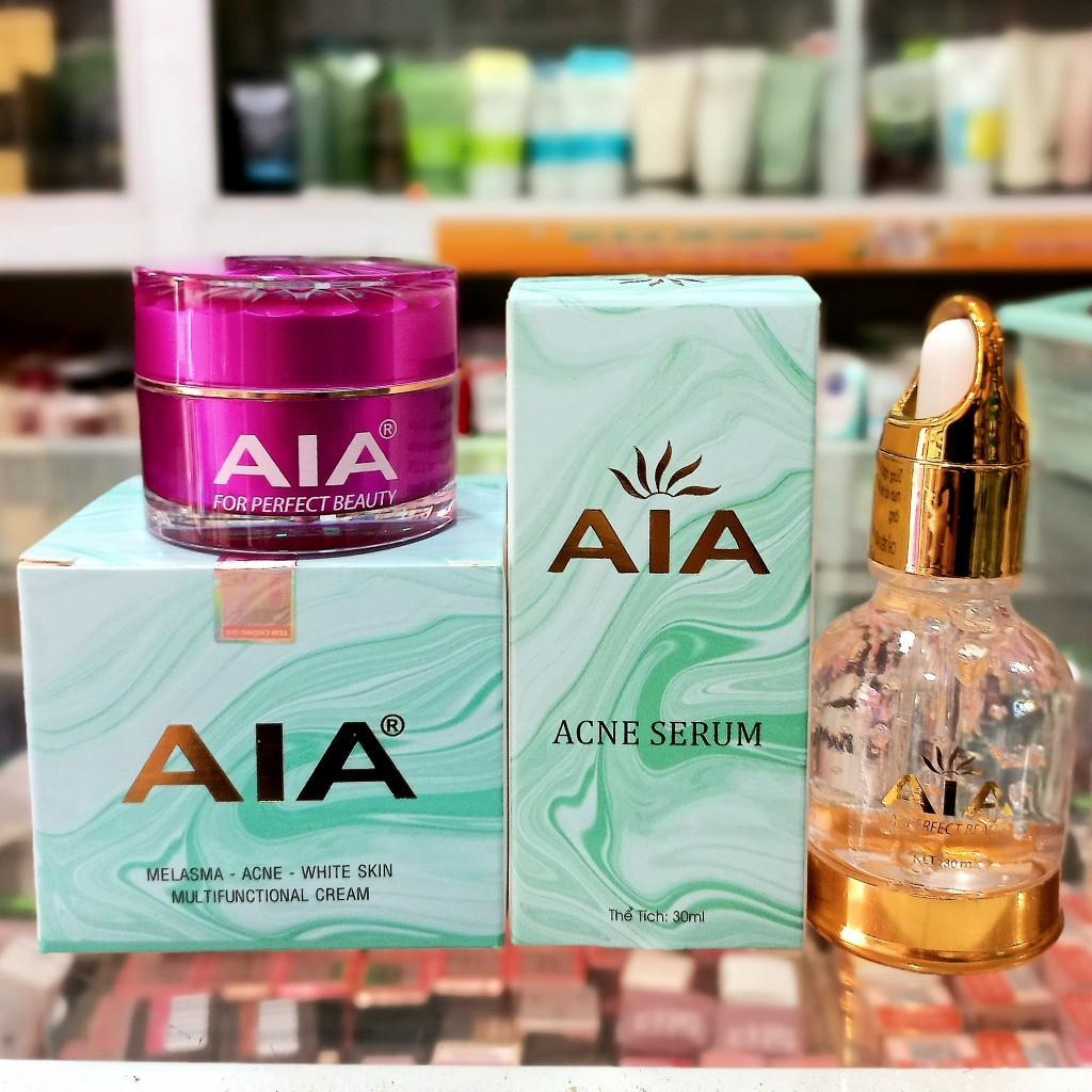 Combo kem 7g và serum 30ml giảm mụn dưỡng trắng da AIA ( màu xanh)