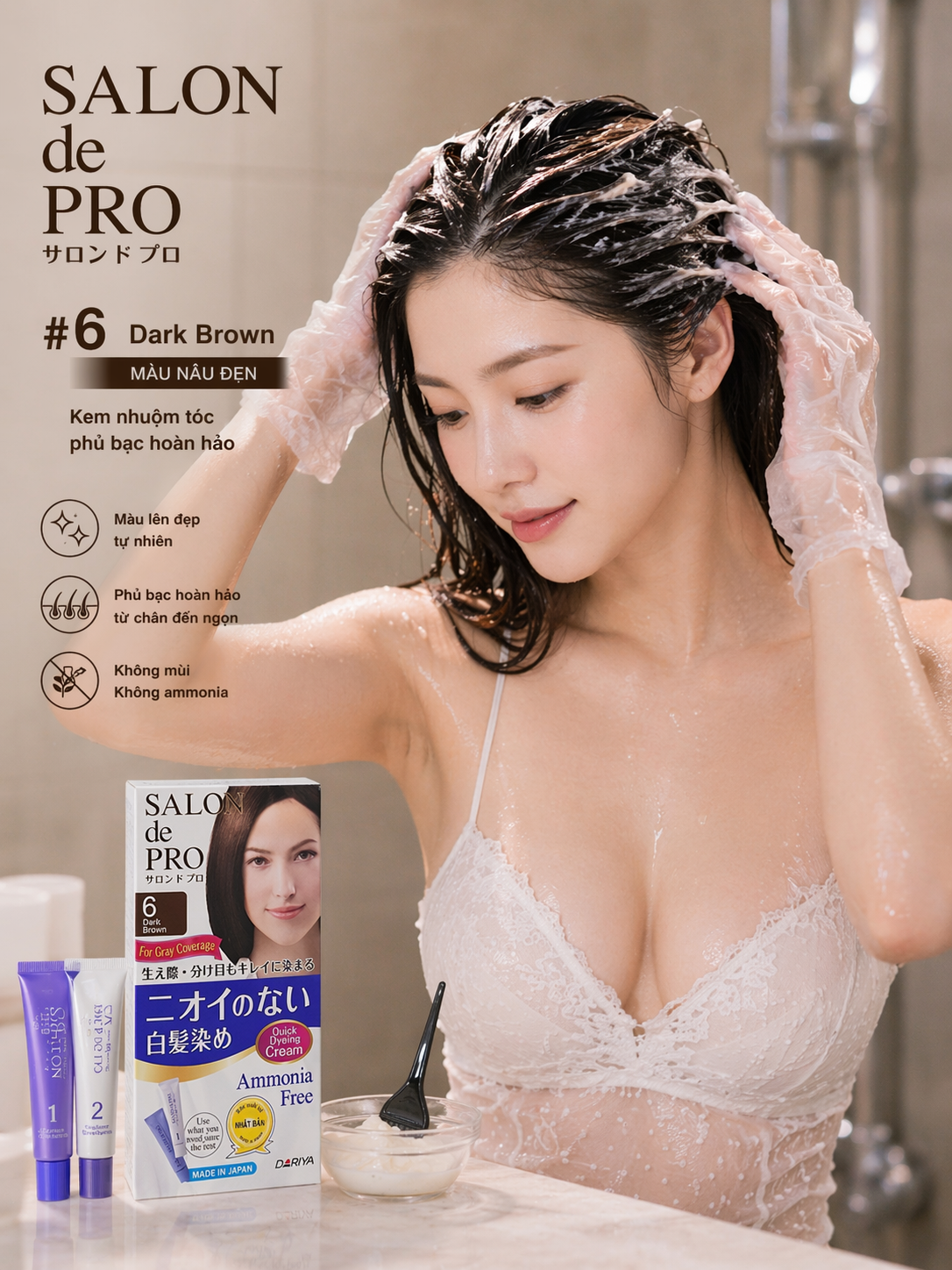 Kem Nhuộm Tóc Phủ Bạc Cho Nữ Salon De Pro - #6 (Dark Brown): Nâu đen 1
