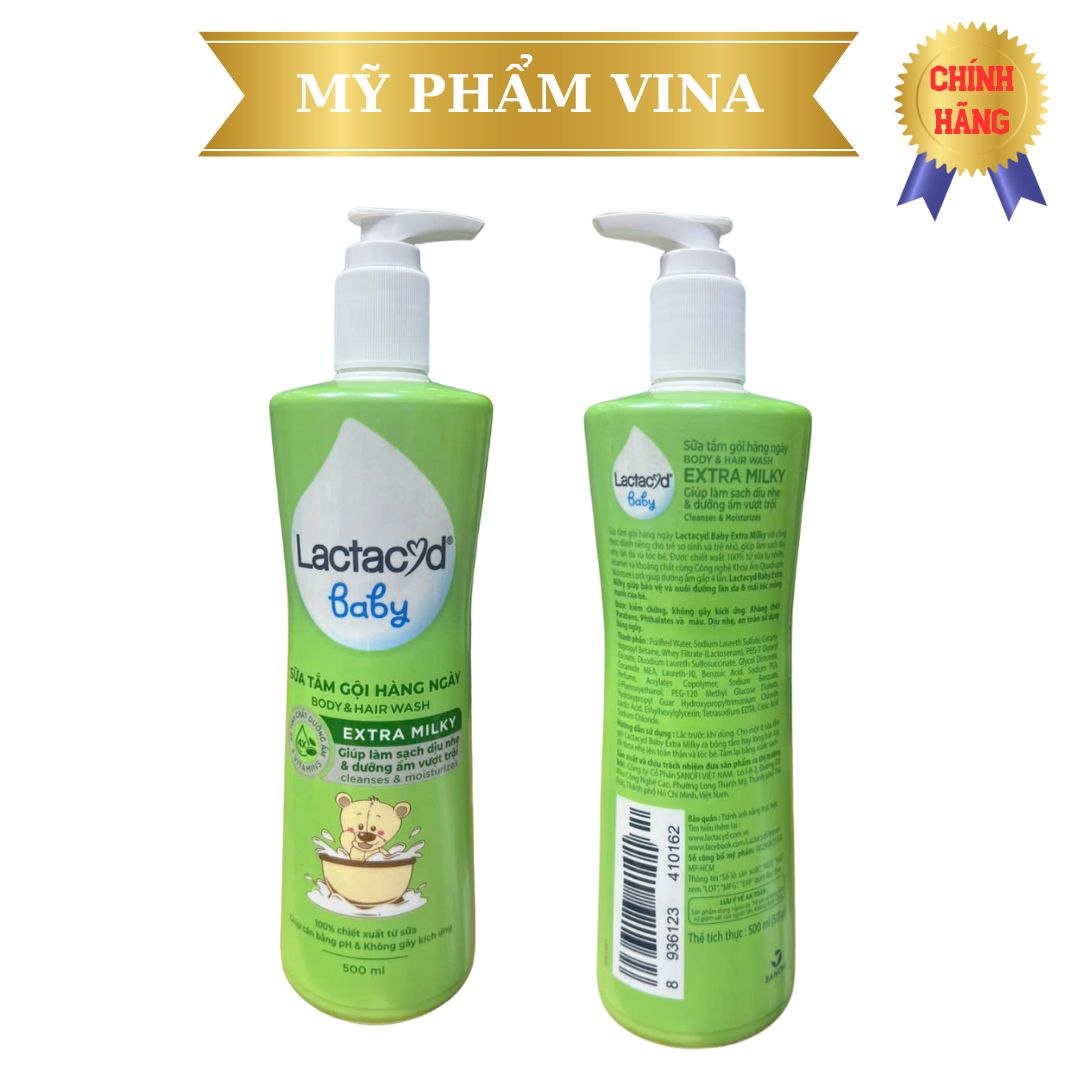 Sữa tắm gội Lactacyd Baby Extra Milky bảo vệ da và tóc cho bé chai 500ml 2