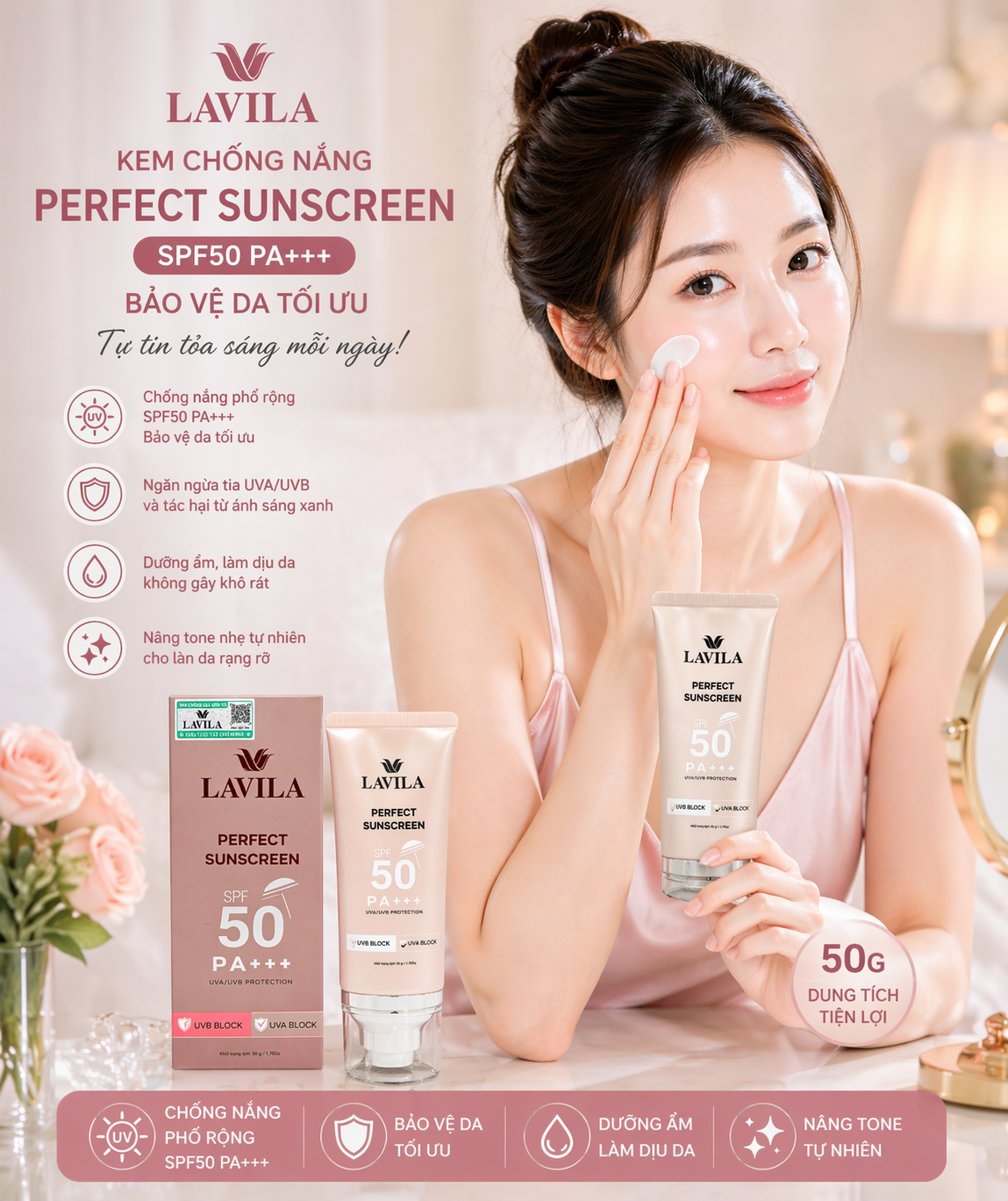 Kem Chống Nắng Lavila Perfect Sunscreen SPF50 Bảo Vệ Da Tối Ưu PA+++ 50G 1