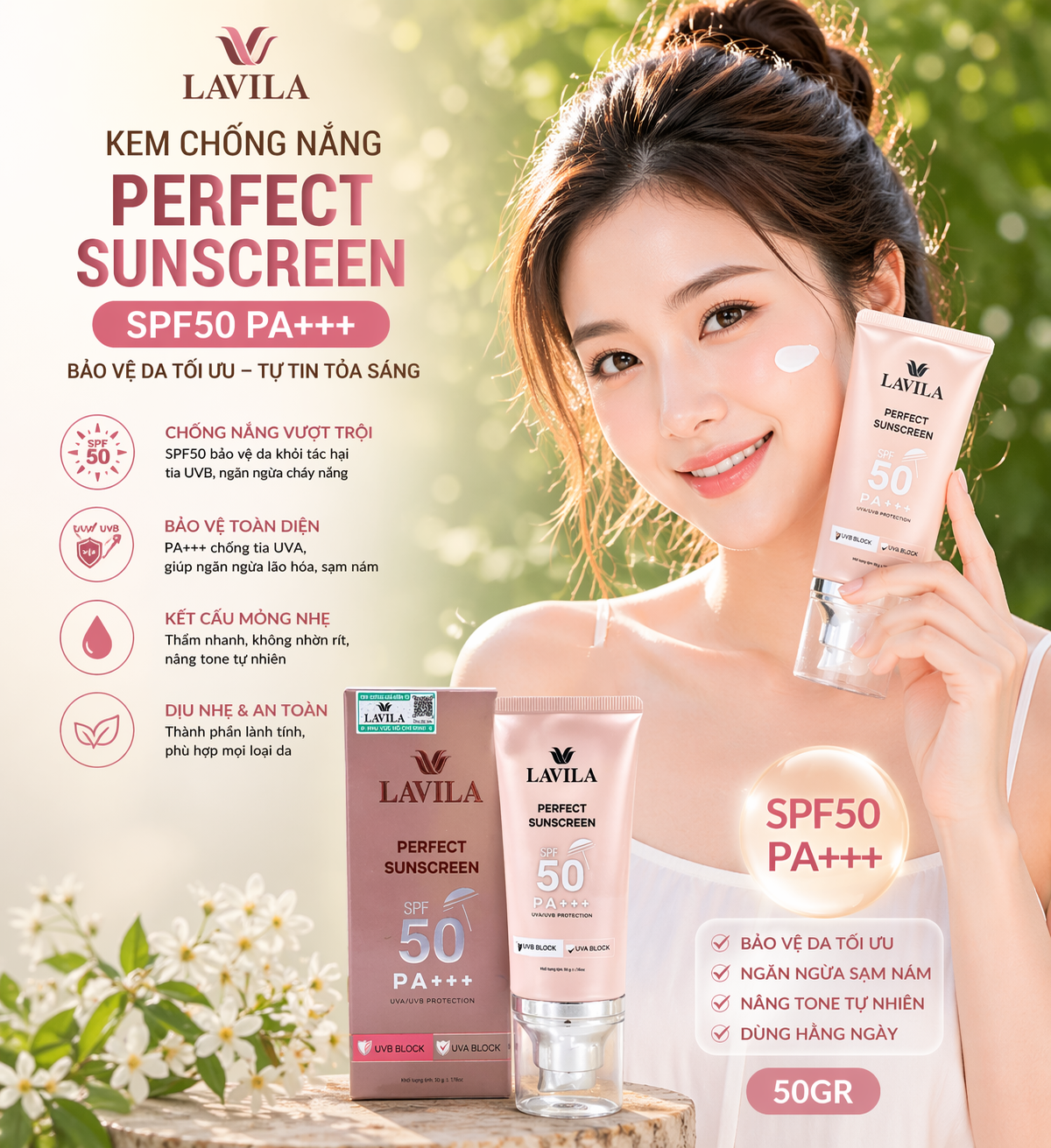 Kem Chống Nắng Lavila Perfect Sunscreen SPF50 Bảo Vệ Da Tối Ưu PA+++ 50G 2