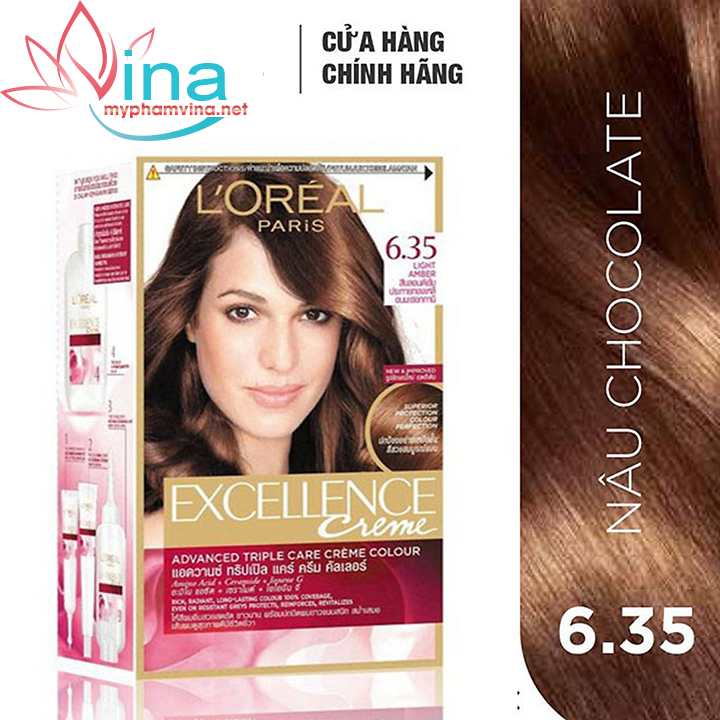 THUỐC NHUỘM TÓC PHỦ BẠC LOREAL EXCELLENCE CREAM 172ML - SỐ 6.35 - MÀU NÂU CHOCOLATE 1
