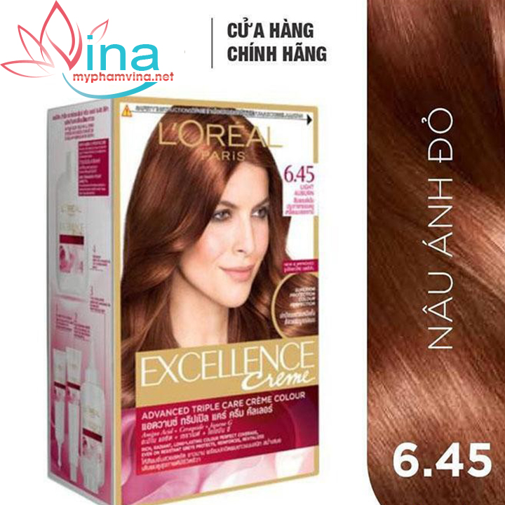 THUỐC NHUỘM TÓC PHỦ BẠC LOREAL EXCELLENCE CREAM 172ML - SỐ 6.45 - MÀU NÂU ÁNH ĐỎ 1