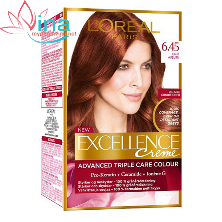 THUỐC NHUỘM TÓC PHỦ BẠC LOREAL EXCELLENCE CREAM 172ML - SỐ 6.45 - MÀU NÂU ÁNH ĐỎ 2