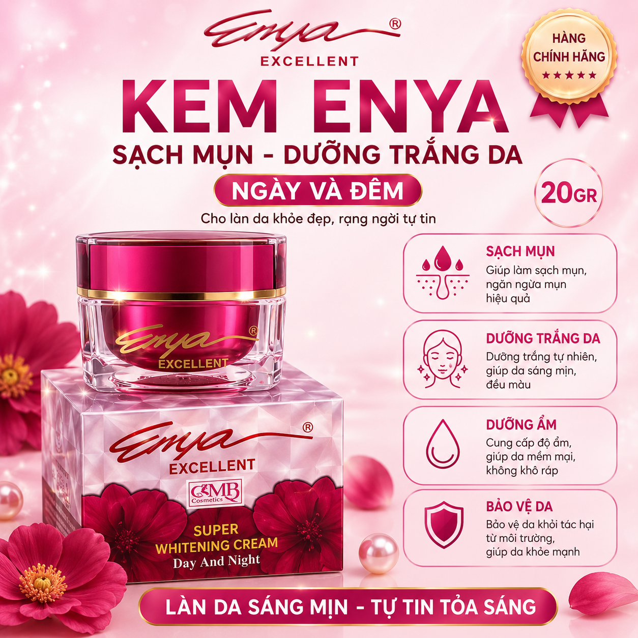 Kem Dưỡng Da ENYA Dưỡng Trắng, Ngừa Mụn Ngày & Đêm 20G 2