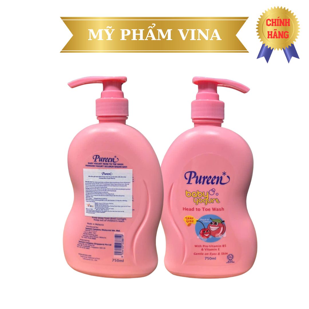 Tắm gội toàn thân Pureen tinh chất Sữa chua, đào, anh đào 750ml 2
