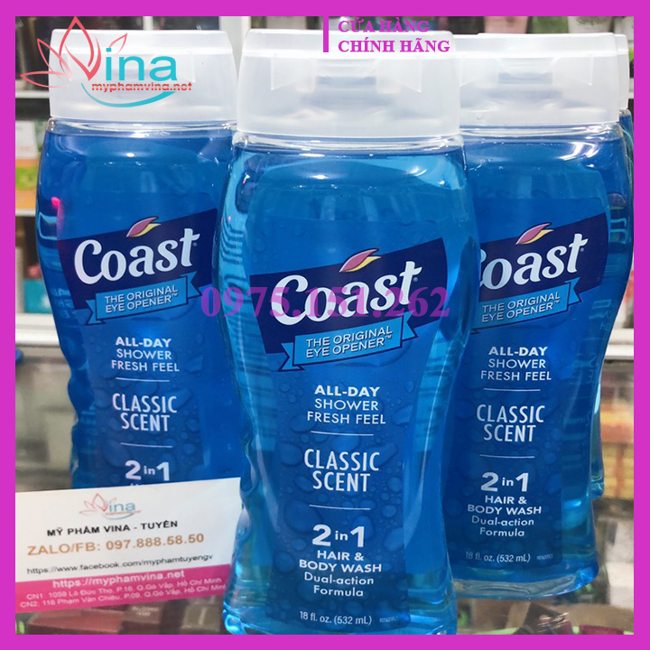 Sữa tắm gội cho Nam Coast Hair & Body Wash Classic Scent của Mỹ 532ml