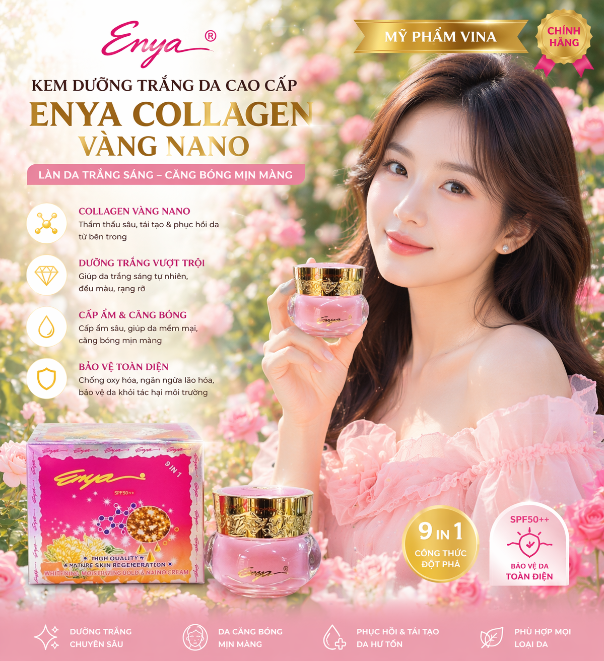 Kem dưỡng trắng da cao cấp enya collagen vàng nano 25gr 2