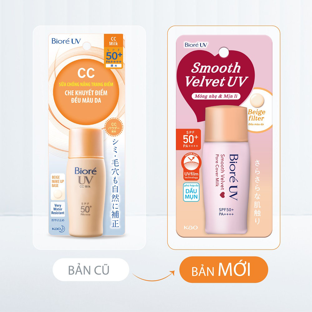Sữa Chống Nắng Bioré  Smooth Velvet - Pore Cover Milk SPF 50+ PA++++ 30ml - Trang Điểm Mỏng Nhẹ, Mịn Lì  1