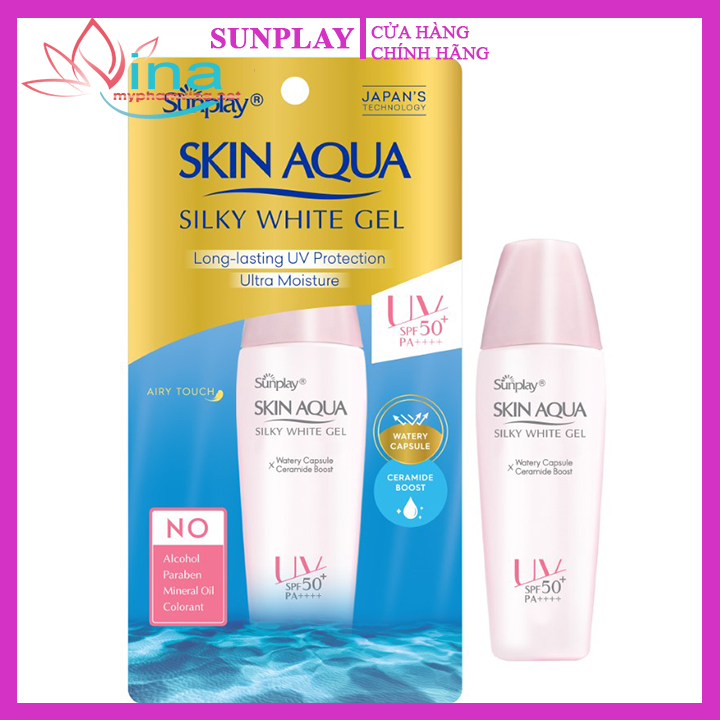 Gel chống nắng dưỡng da trắng mịn Sunplay Skin Aqua Silky White Gel SPF50+, PA++++ 70gr